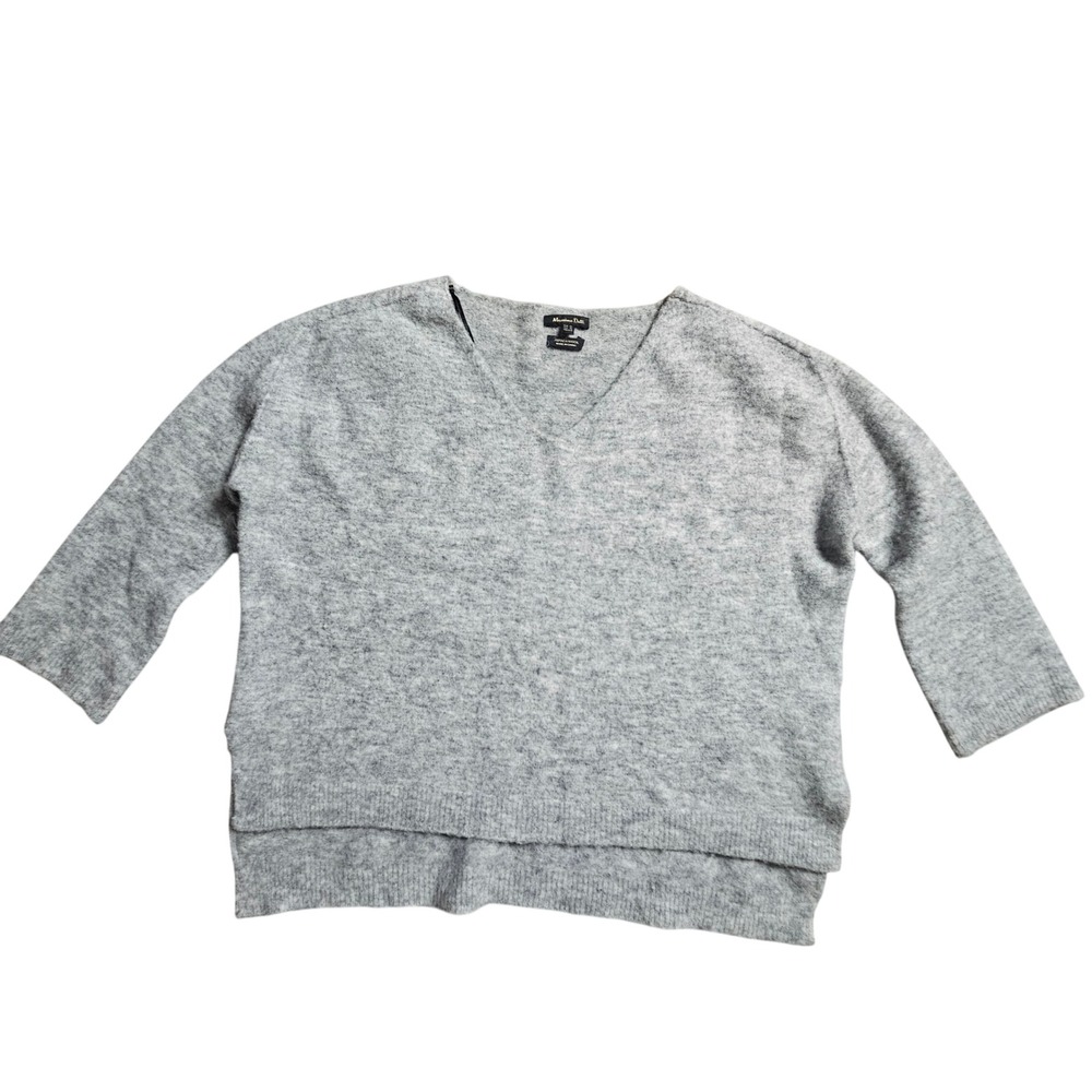 Massimo Dutti Alpaca Wool V-Neck Sweater Top High Low Hem XS Staple Quiet Luxury